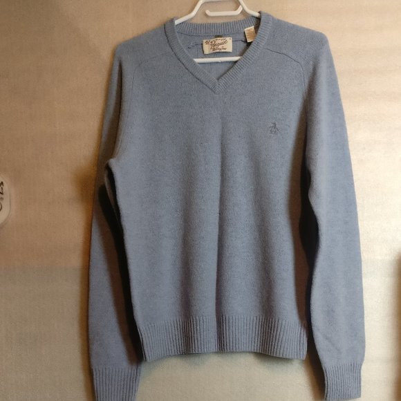 Iconic Penguin 100% Lambswool Heritage Sweater Vneck MEDIUM in Sky Blue Classic - Picture 2 of 7